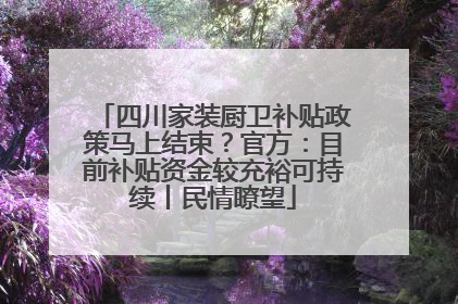 四川家装厨卫补贴政策马上结束？官方：目前补贴资金较充裕可持续丨民情瞭望
