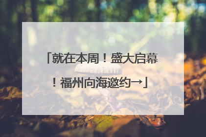 就在本周！盛大启幕！福州向海邀约→